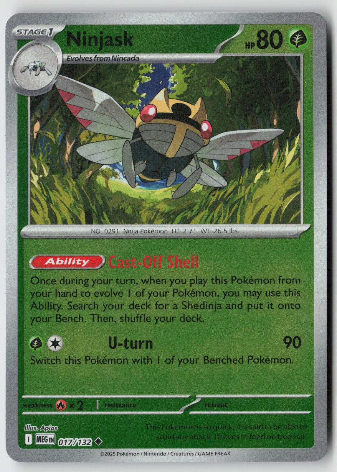 Ninjask 017/132 ME01: Mega Evolution Uncommon Reverse Holo NM Apios