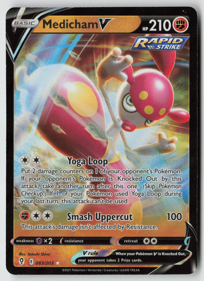 Medicham V 083/203 SWSH07: Evolving Skies Ultra Rare Holo NM Satoshi Shirai