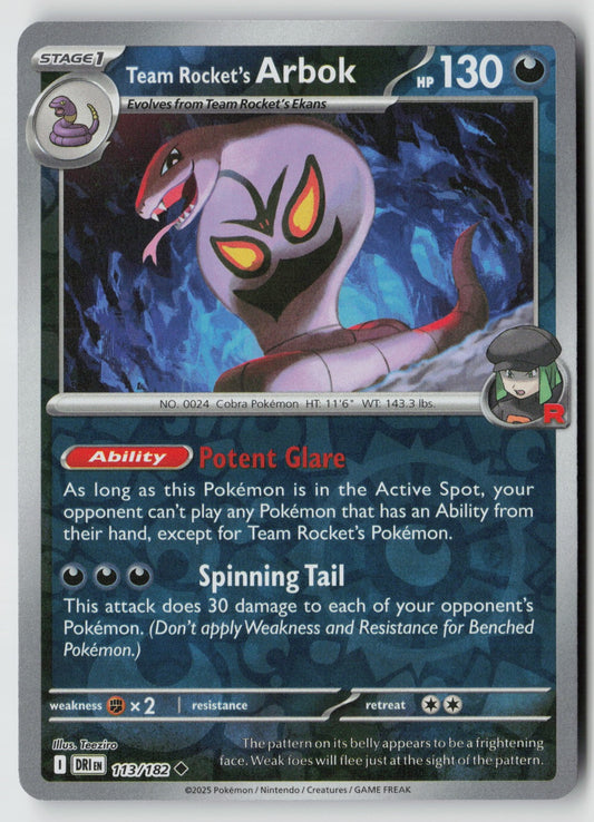 Team Rocket's Arbok 113/182 SV10: Destined Rivals Uncommon Reverse Holo NM buchi