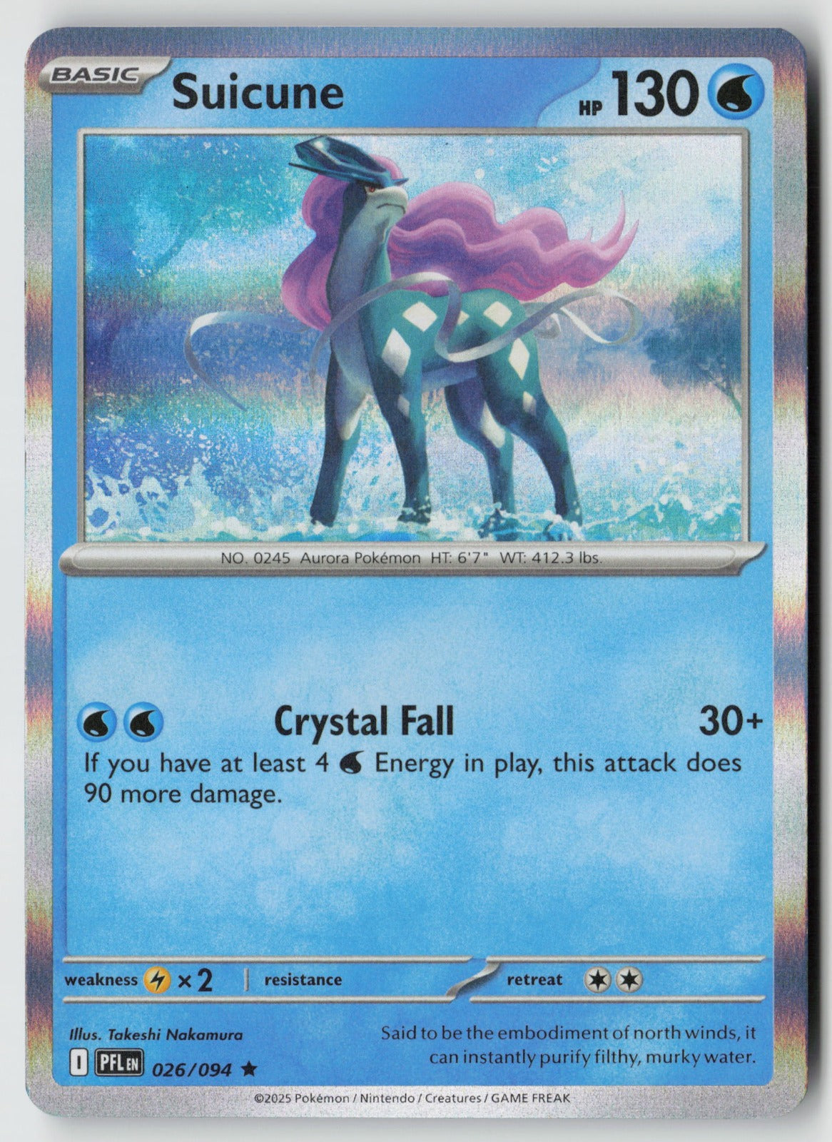 Suicune 026/094 ME02: Phantasmal Flames Rare Holo NM Takeshi Nakamura