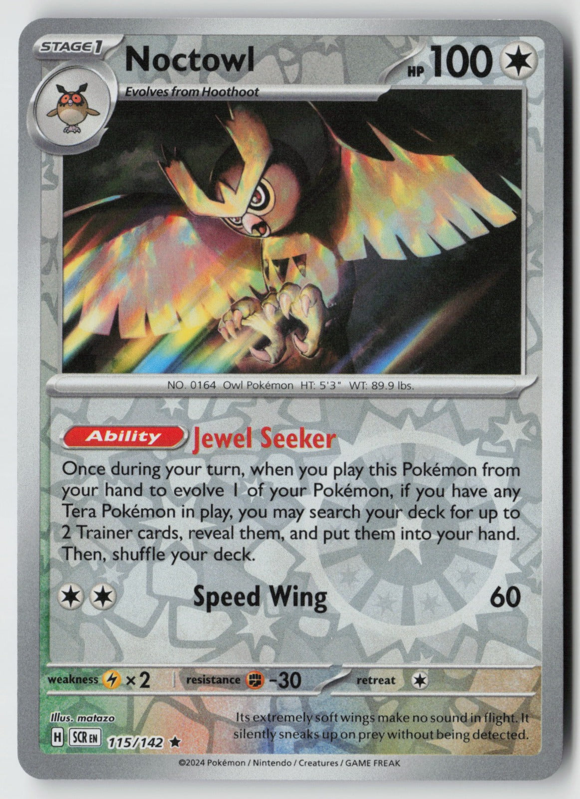 Noctowl 115/142 SV07: Stellar Crown Rare Reverse Holo NM matazo