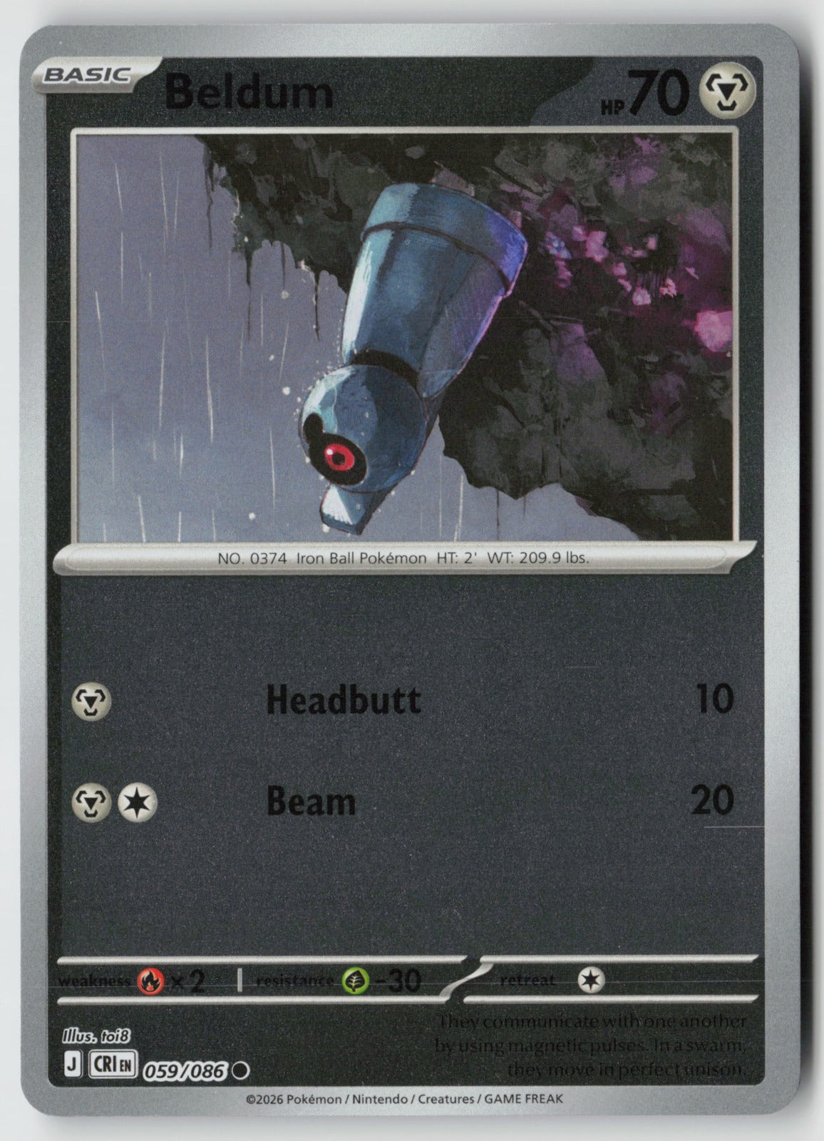 Beldum 059/086 ME04: Chaos Rising Common Reverse Holo NM toi8