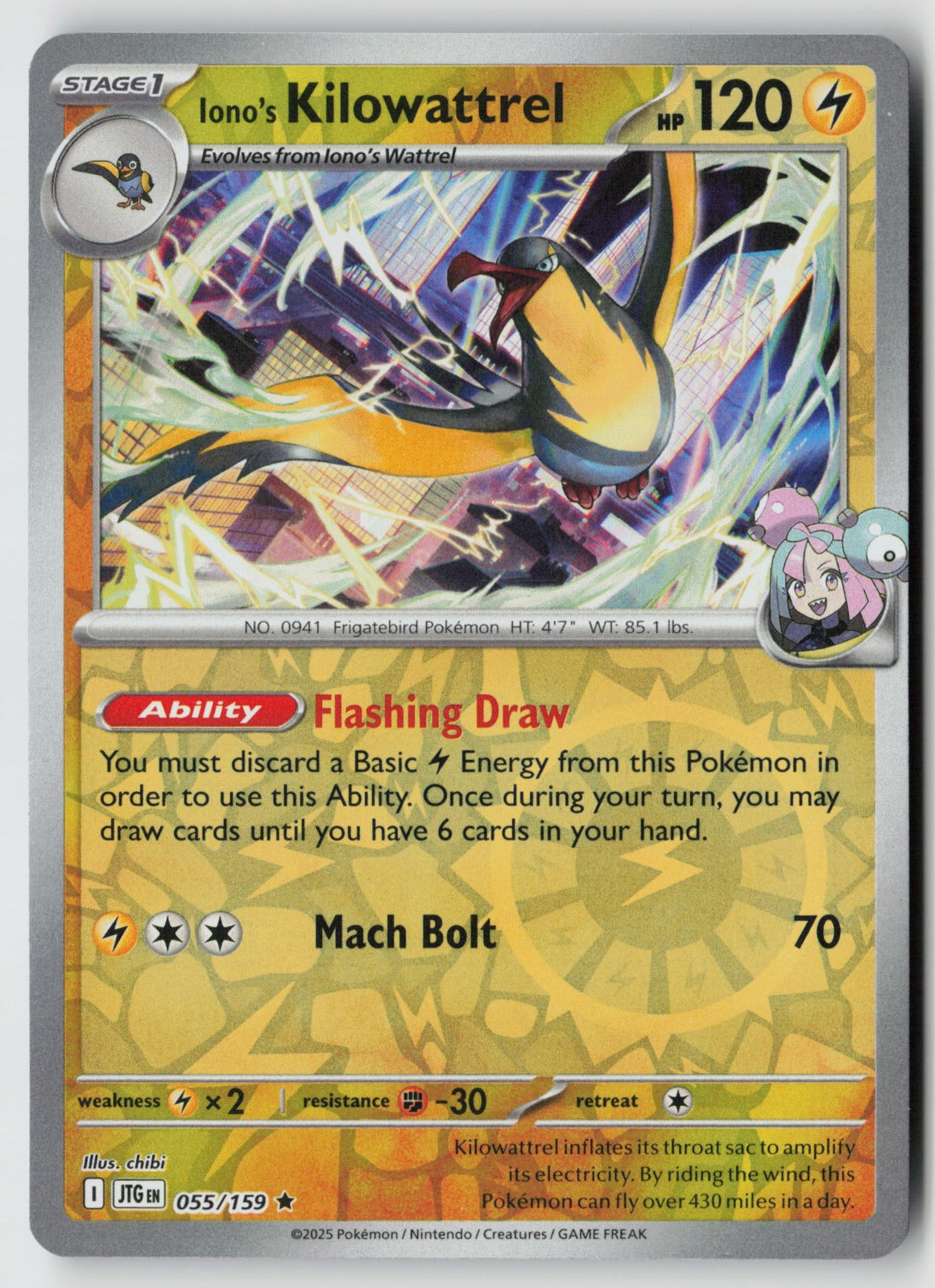 Iono's Kilowattrel 055/159 SV09: Journey Together Rare Reverse Holo NM chibi