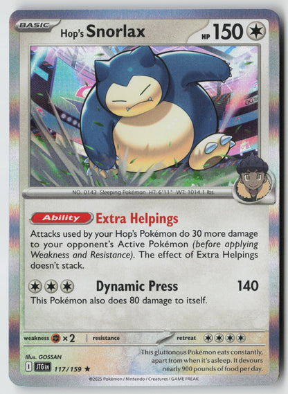 Hop's Snorlax 117/159 SV09: Journey Together Rare Holo NM GOSSAN