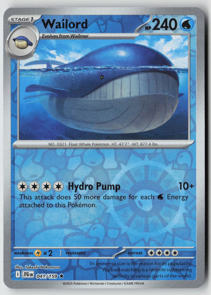 Wailord 041/159 SV09: Journey Together Rare Reverse Holo NM Takeshi Nakamura