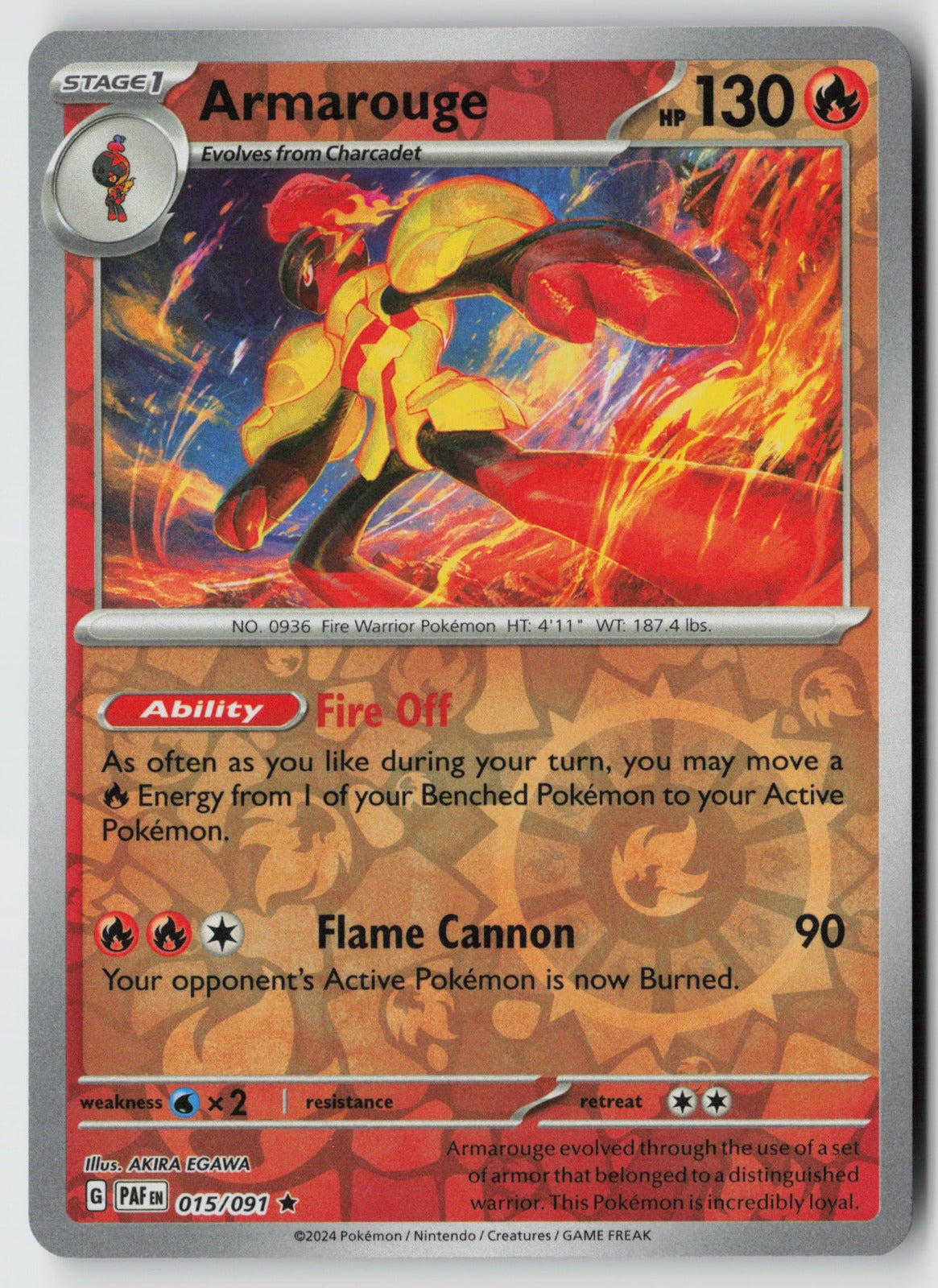 Armarouge 015/091 SV: Paldean Fates Rare Reverse Holo NM AKIRA EGAWA