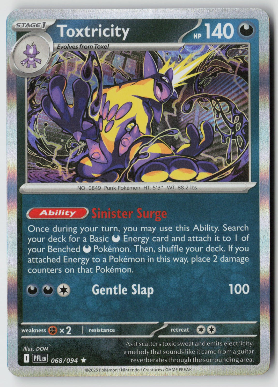 Toxtricity 068/094 ME02: Phantasmal Flames Rare Holo NM DOM