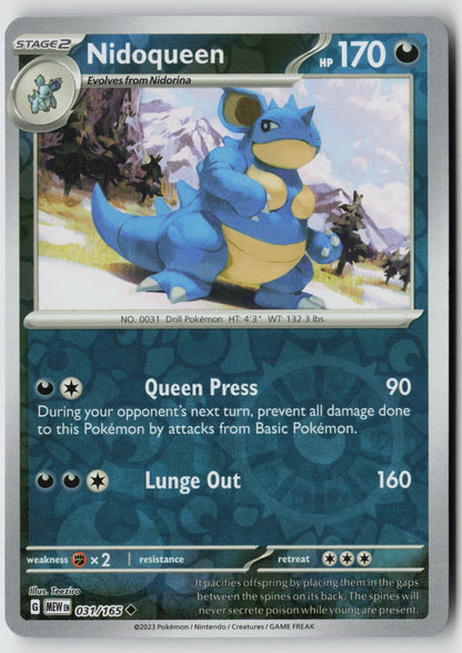 Nidoqueen 031/165 SV: Scarlet & Violet 151 Uncommon Reverse Holo NM Teeziro