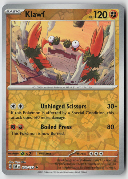 Klawf 105/182 SV04: Paradox Rift Uncommon Reverse Holo NM Yuya Oka