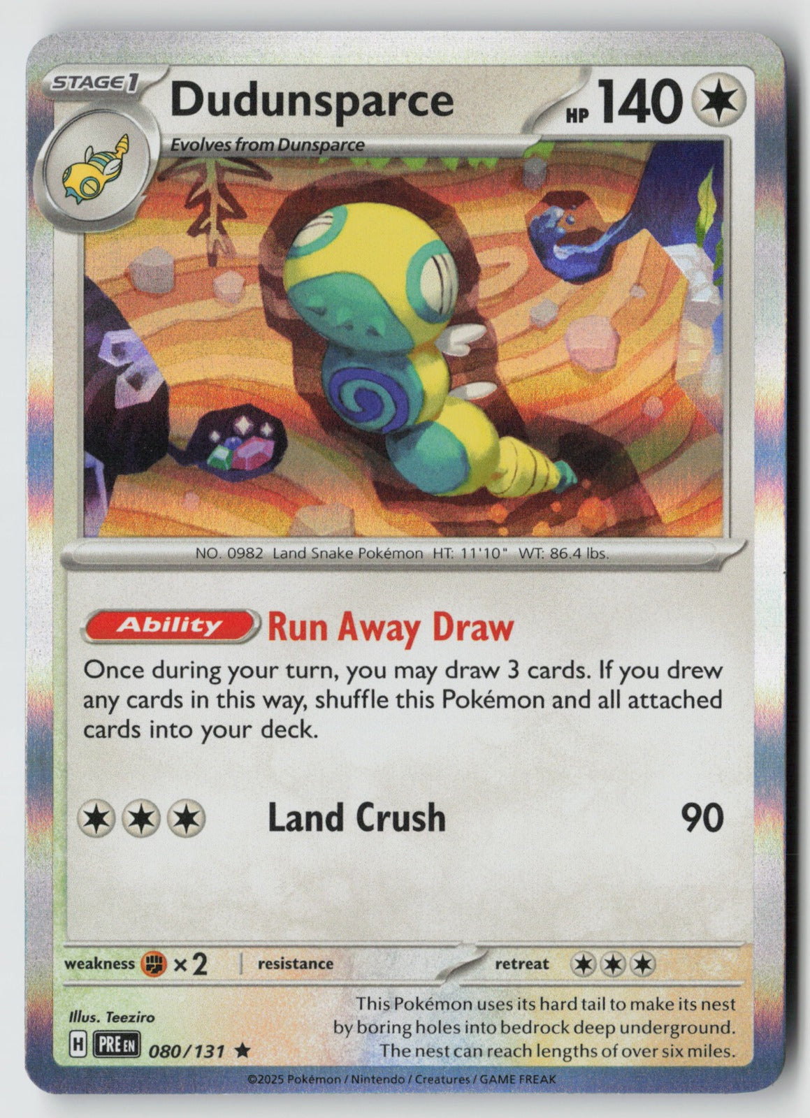 Dudunsparce 080/131 SV: Prismatic Evolutions Rare Holo NM Teeziro