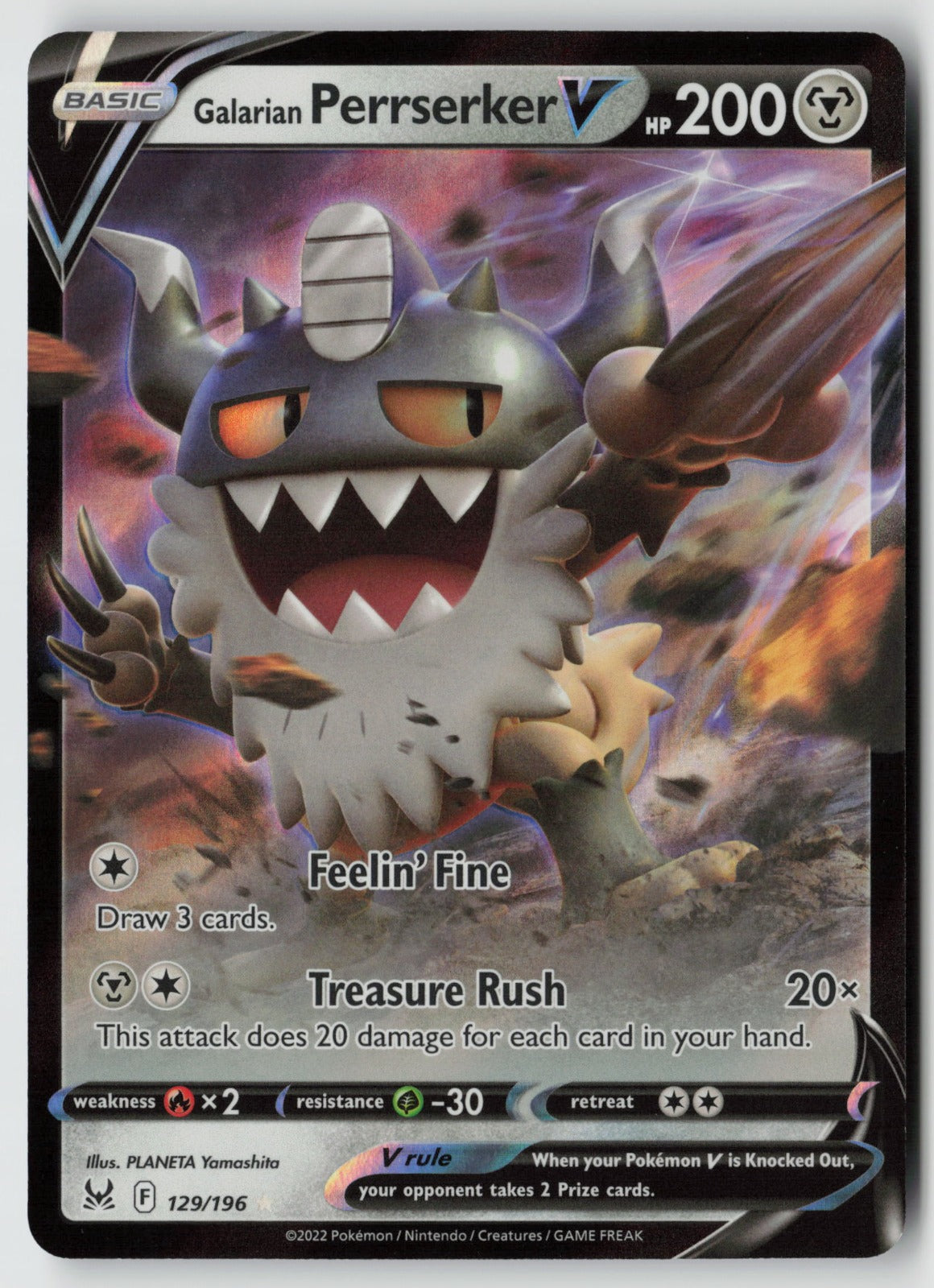 Galarian Perrserker V 129/196 SWSH11: Lost Origin Ultra Rare Holo NM
