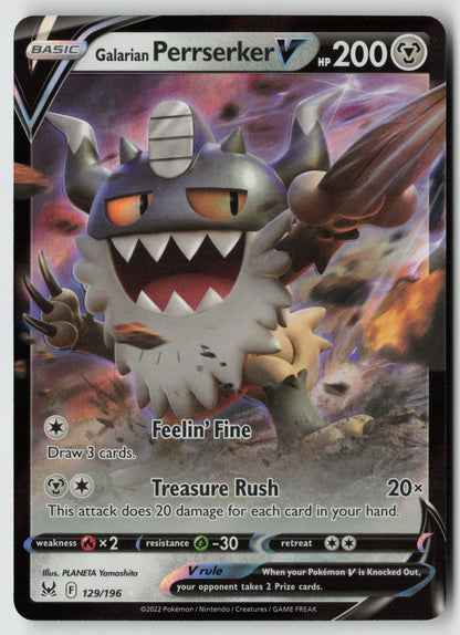 Galarian Perrserker V 129/196 SWSH11: Lost Origin Ultra Rare Holo NM