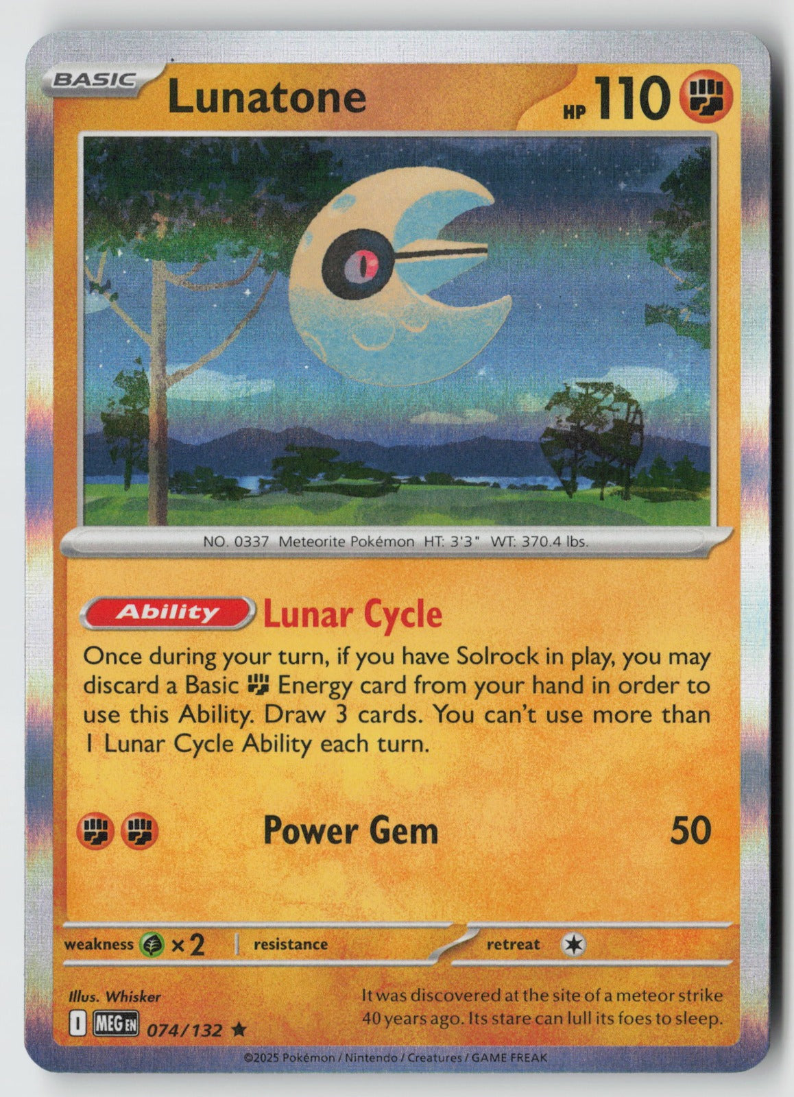 Lunatone 074/132 ME01: Mega Evolution Rare Holo NM Whisker