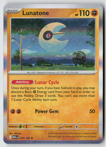 Lunatone 074/132 ME01: Mega Evolution Rare Holo NM Whisker