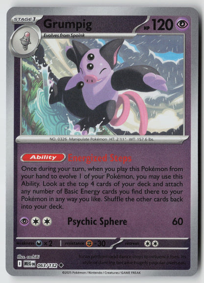 Grumpig 063/132 ME01: Mega Evolution Uncommon Reverse Holo NM cochi8i