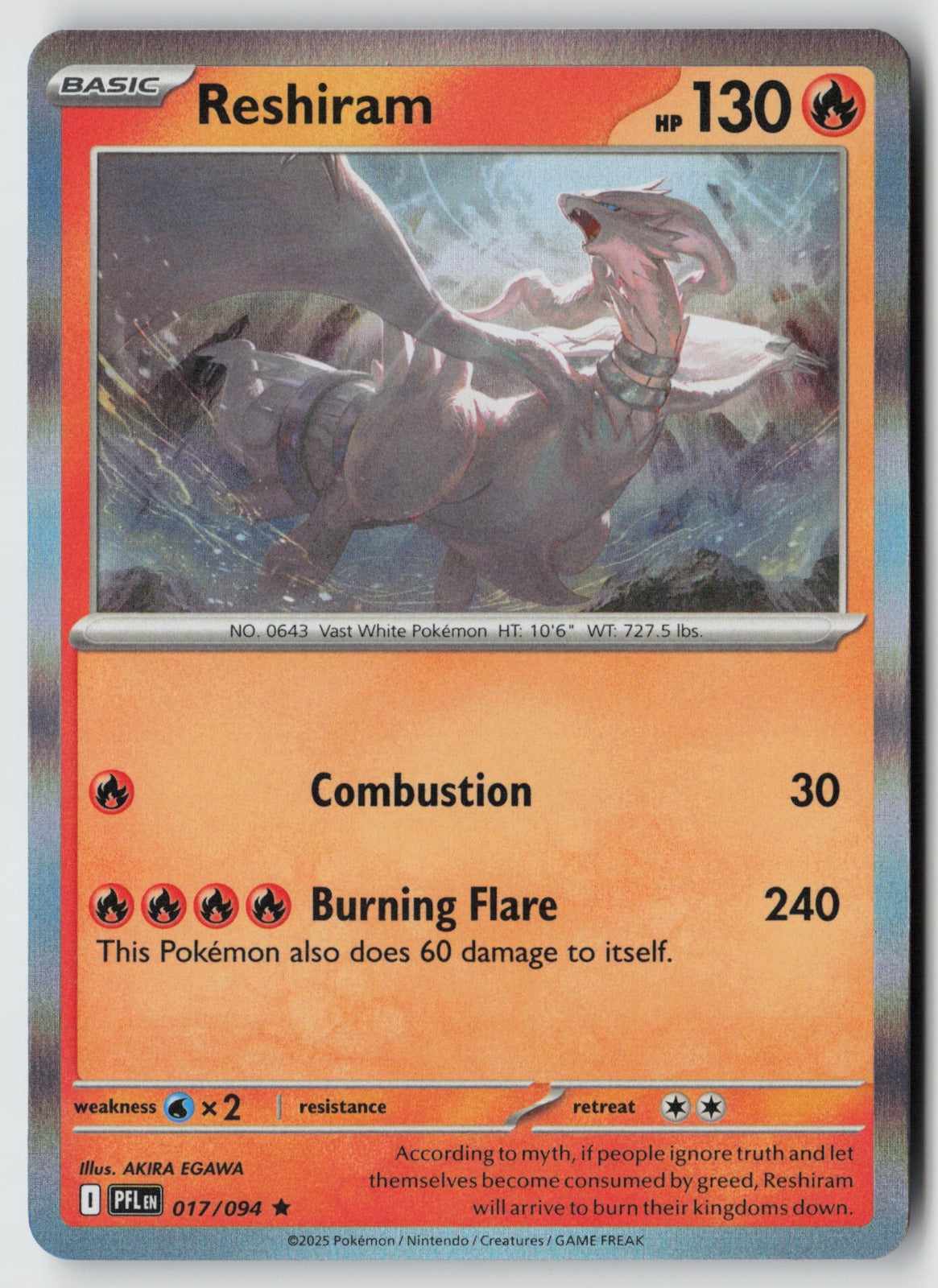 Reshiram 017/094 ME02: Phantasmal Flames Rare Holo NM AKIRA EGAWA