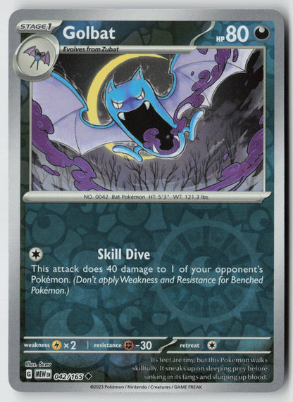Golbat 042/165 SV: Scarlet & Violet 151 Uncommon Reverse Holo NM Scav