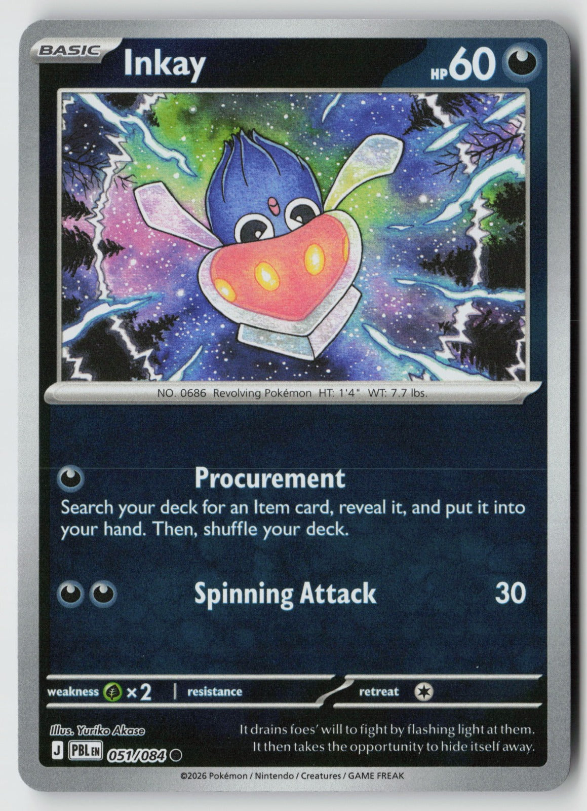 Inkay 051/084 ME05: Pitch Black Common Reverse Holo NM Yuriko Akase