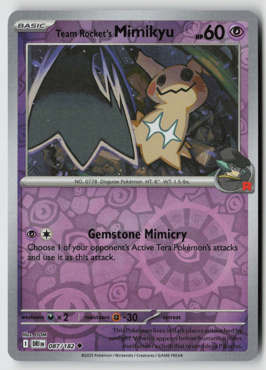Team Rocket's Mimikyu 087/182 SV10: Destined Rivals Uncommon Reverse Holo NM