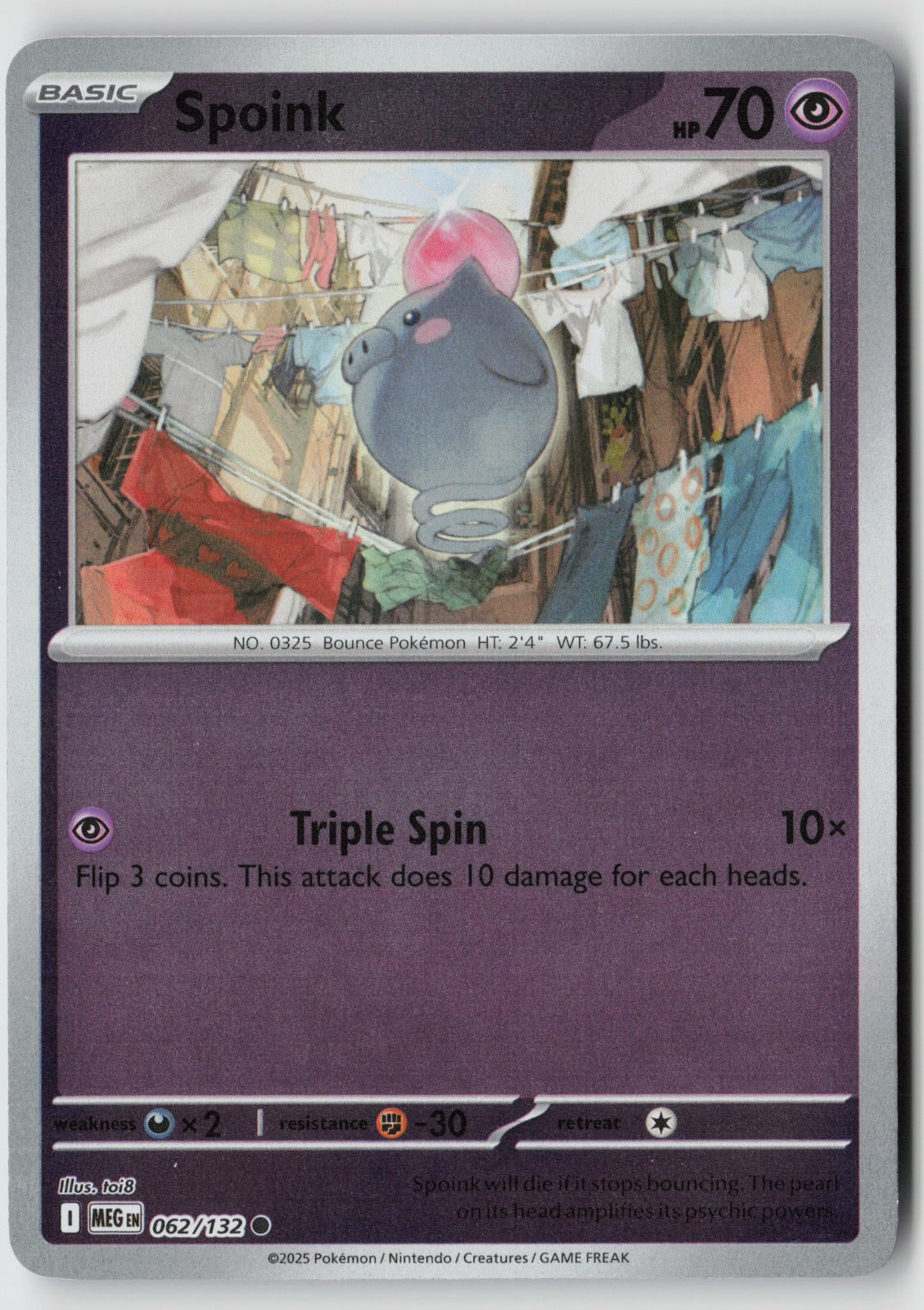 Spoink 062/132 ME01: Mega Evolution Common Reverse Holo NM toi8