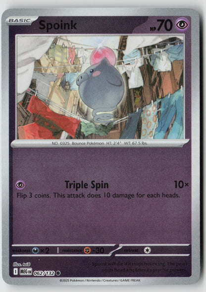 Spoink 062/132 ME01: Mega Evolution Common Reverse Holo NM toi8