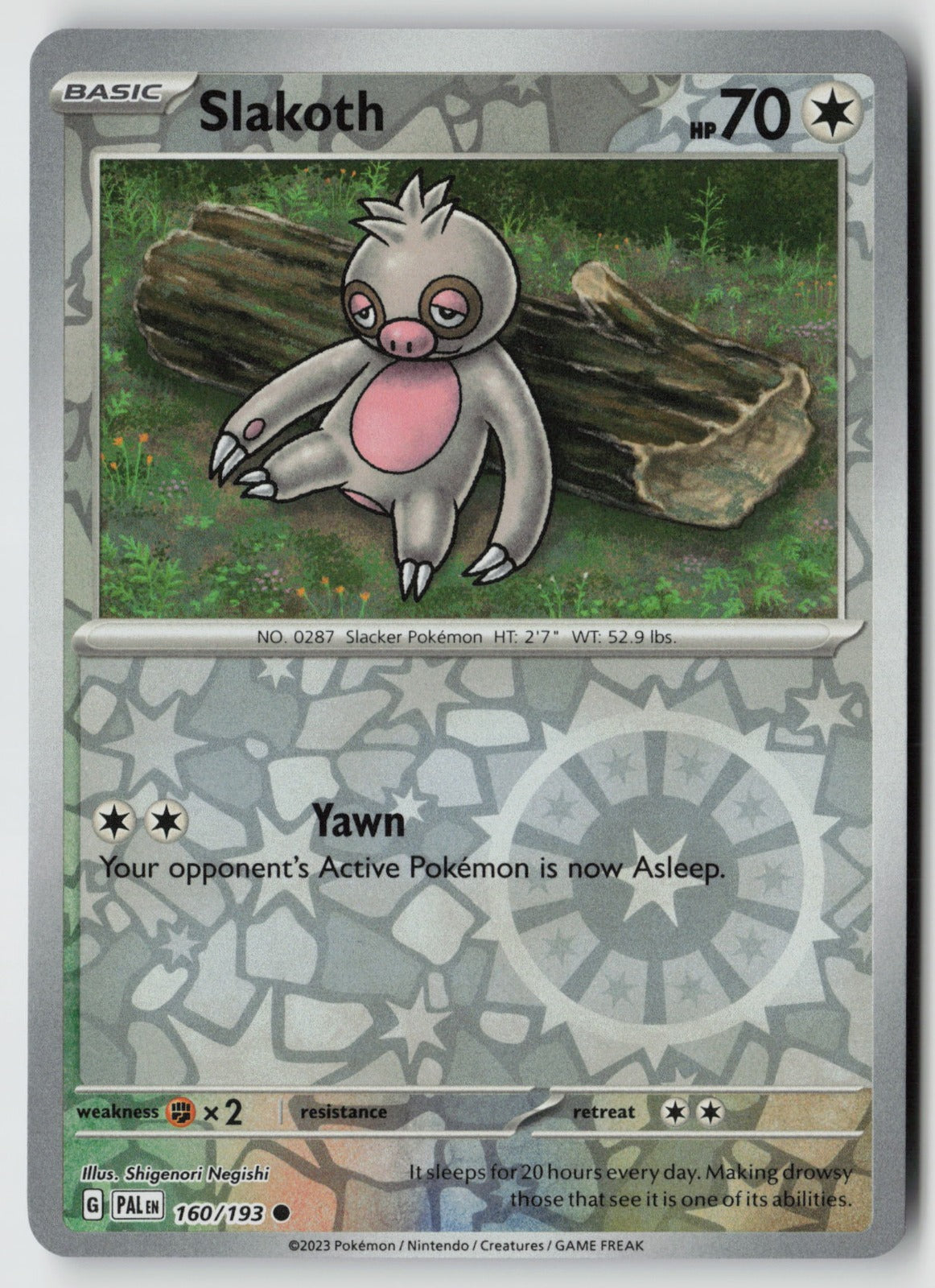 Slakoth 160/193 SV02: Paldea Evolved Common Reverse Holo NM Shigenori Negishi