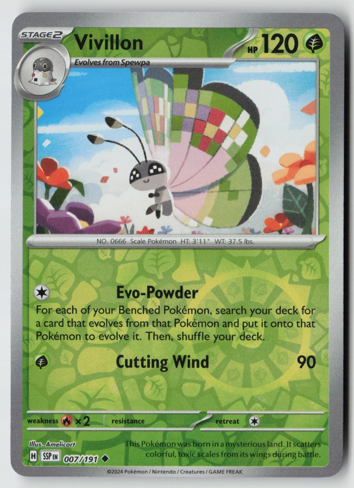 Vivillon 007/191 SV08: Surging Sparks Uncommon Reverse Holo NM Amelicart